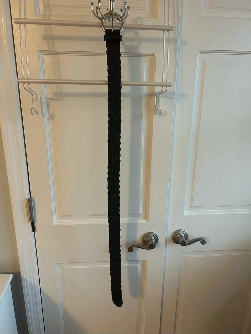 Banana Republic Black Braided Leather Belt with Silver Buckle